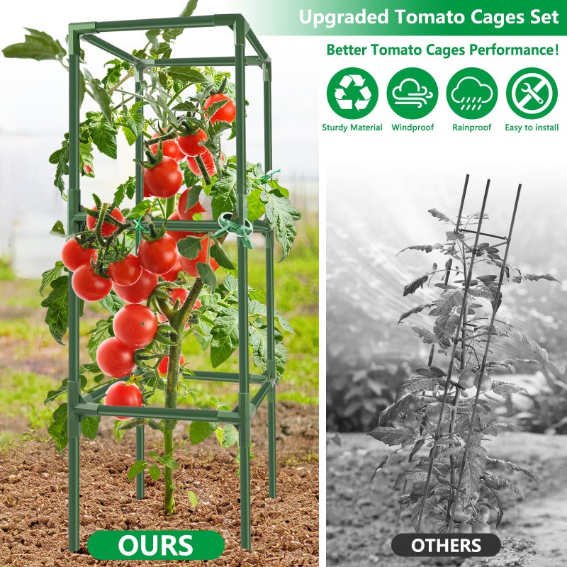 SprintGy 3 Pack Square Tomato Cages, 49'' Tall Heavy Duty Steel Tomato Trellis Kit for Garden, Plant Support Tower Stakes Cucumber Pepper Trellis for Climbing Vegetable Flowers - Image 2