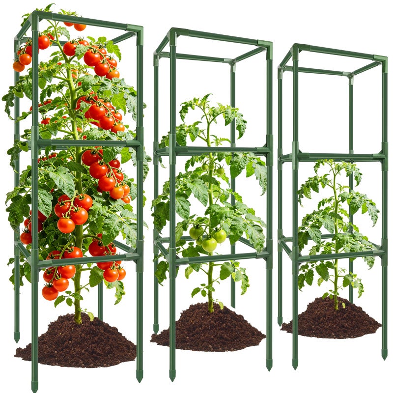 SprintGy 3 Pack Square Tomato Cages, 49'' Tall Heavy Duty Steel Tomato Trellis Kit for Garden, Plant Support Tower Stakes Cucumber Pepper Trellis for Climbing Vegetable Flowers - Image 1