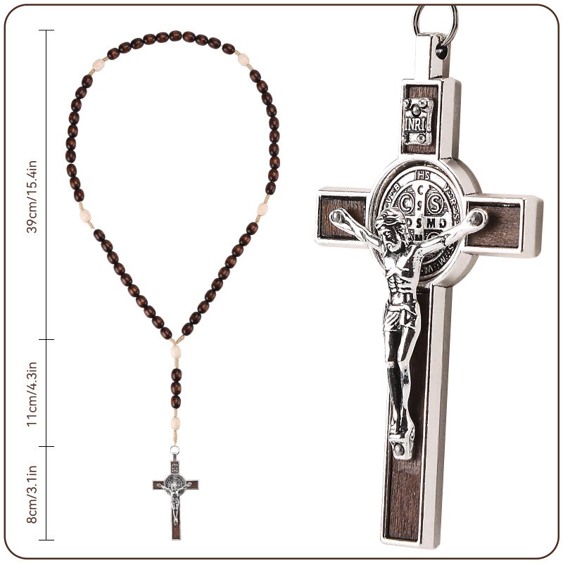 Brilucky Rosary Beads Catholic for Women Men, 2 PCS Orthodox Rosaries Crucifix Necklace with Saint Benedict Medal Prayer Card, Handmade Wood Rosary Cross Catholic Gifts, Mexican Rosarios Catolicos Para Hombre  - Image 2
