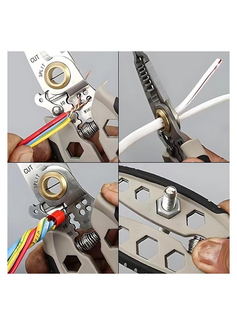 SYOSI 7-Inch Multipurpose Wire Stripper, 2024 New Professional Wire Stripping Tool for Electricians, Self-Adjusting, Stripping, Cutting and Crimping Capabilities, Ideal for Electrical Cables Stripping  - Image 3