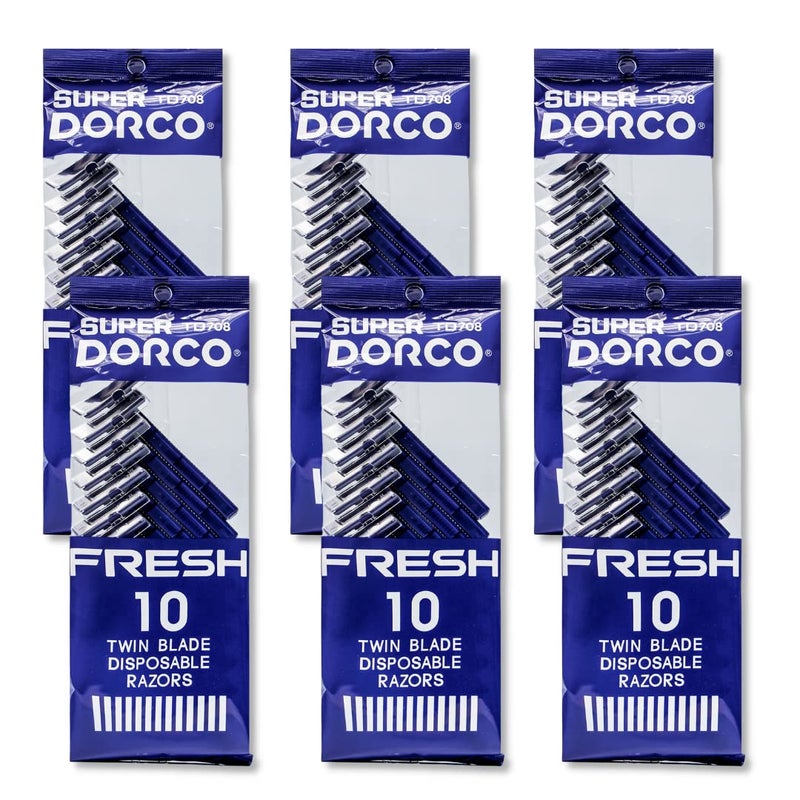 Dorco Fresh Twin Blade Disposable Razors for Men (60 Counts), Smooth & Comfortable Shave, Shaving Razors for Men, Non-Slip Handle, Ideal for Sensitive Skin & Travel - Image 1