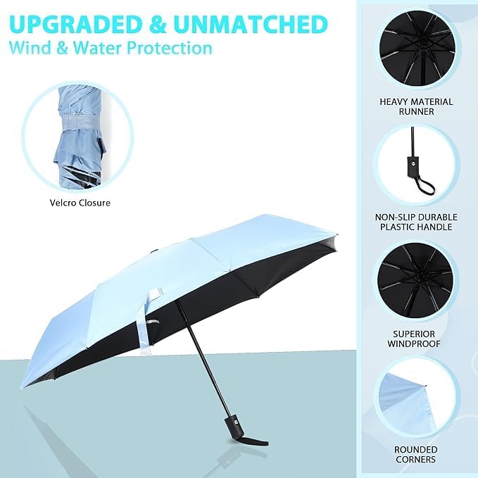 PRANIJ One-Click Auto Open/Close 3-Fold Travel Umbrella For Women, Men, & Kids, Sun & UV Protection Compact Lightweight Windproof Umbrella for Rain - Image 2