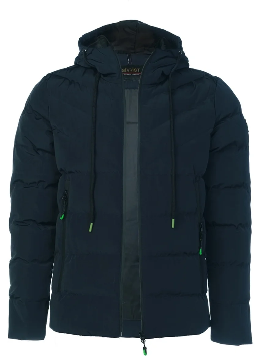 Sivaist New Season Men's Navy Blue Water and Windproof Hooded Thick Furry Puffer Coat & Jacket