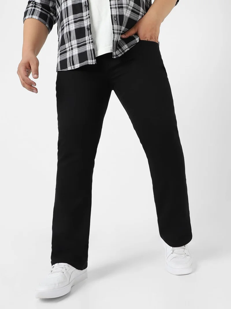 Urbano Plus Men's Black Regular Fit Washed Denim Bootcut Jeans Stretchable