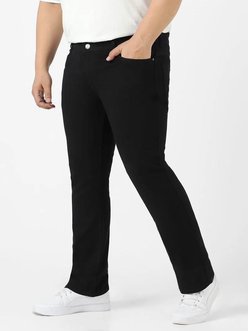 Urbano Fashion  Urbano Plus Men's Black Regular Fit Washed Denim Bootcut Jeans Stretchable  | Best Price UAE