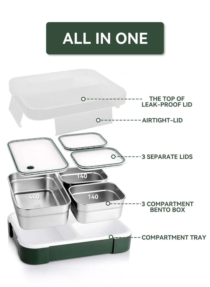 LEOKOR Stainless Steel Lunch Box, Insulated Bento Box with Lunch Bag and Tableware, Bento Lunch Box for Adults Office Kid School, Leakproof Food Container 3 pcs Total 720ML - Image 2