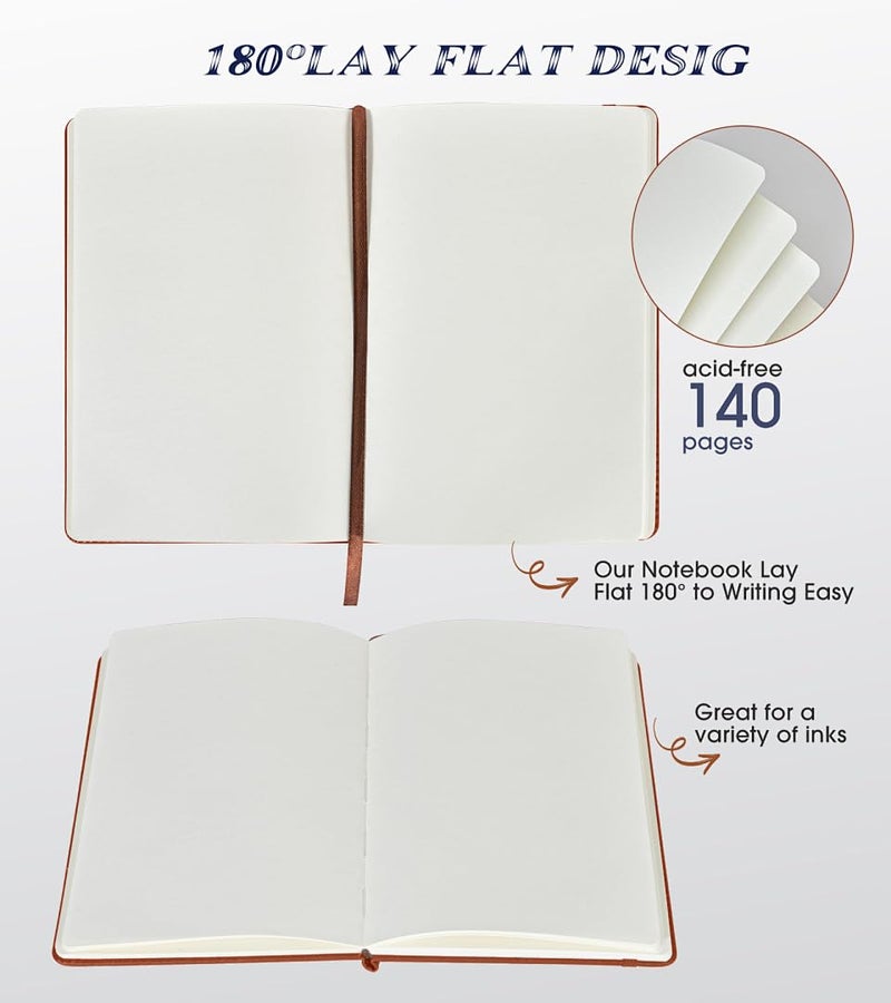 Biuwory Blank Journal Notebook for Women Men, Hardcover Leather Sketchbook 5.7"Ã—8.3", 140 Pages Unlined Sketch book for Drawing, Writing, Travel, School & Work, Journaling Notebooks (Brown) - Image 5