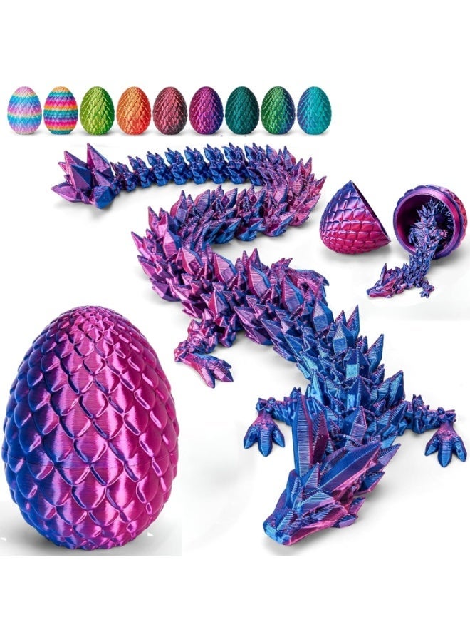 MAGIC VAULT بيضة تنين مطبوعة بتقنية 3D مع تنين داخلها – لعبة فidget تنين كريستالية، بيضة قابلة للجمع غامضة للأطفال والبالغين، هدية ديكور مكتبي خيالي (وردي وأزرق) - Image 1