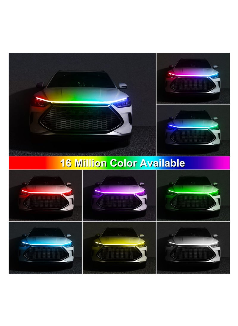 SYOSI Exterior Car LED Hood Light Strip, 59 IN Multi Color Car Under Hood Decoration Light Strips with Chasing, Flexible Waterproof Daytime Running Light Strip kit for Cars, SUVs, Trucks  - Image 3