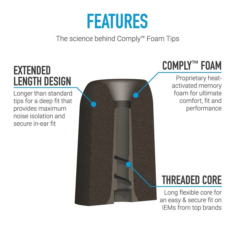 Comply Foam Ear Tips Designed for NuForce, ISOtunes PRO, Q-Jays, Etymotic Research, Westone & Shure, Large, 3 Pairs, Black - Memory Foam Earbud Tips, Earbud Replacement Tips, Made in the USA