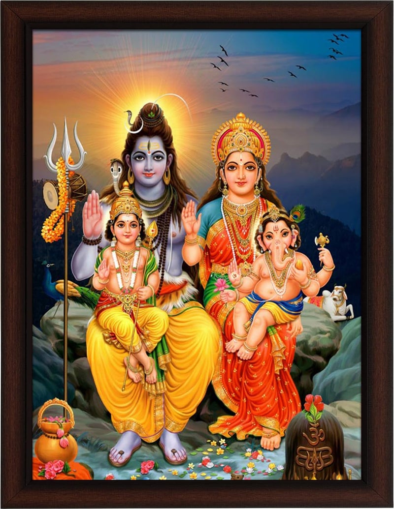 Masstone Shiv Parvati Ganesha Kartikey Family UV Textured Effect Framed HD Digital Reprint, Wall Art Painting for Decor Home/Office/Bedroom/Living Room Wall (Multicolor, 35X28 CM), Pack of 1 - Image 2