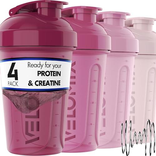 VELOMIX -4 PACK- 20 OZ Protein Shaker Bottles for Protein Mixes, Shaker Cups for Protein Shakes, Small Shaker Bottle Pack, Shaker Cup, Shakers for protein Shakes (Berry Blend) - Image 1