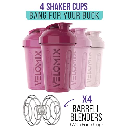 VELOMIX -4 PACK- 20 OZ Protein Shaker Bottles for Protein Mixes, Shaker Cups for Protein Shakes, Small Shaker Bottle Pack, Shaker Cup, Shakers for protein Shakes (Berry Blend) - Image 2