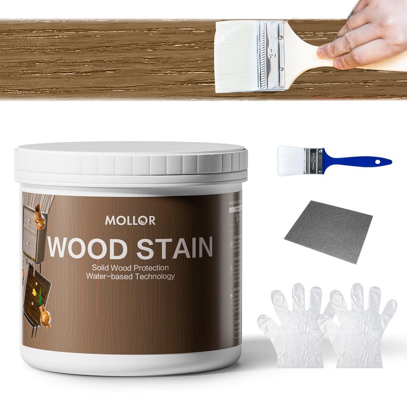 MOLLOR Wood Stain, 16 Oz Water Based Wood Stain and Sealer in One - No Priming, No Top Coat Required, Fast Drying, Low Odor & Non-Toxic, Perfect for Indoor and Outdoor Furniture(Natural, with Tools) - Image 1