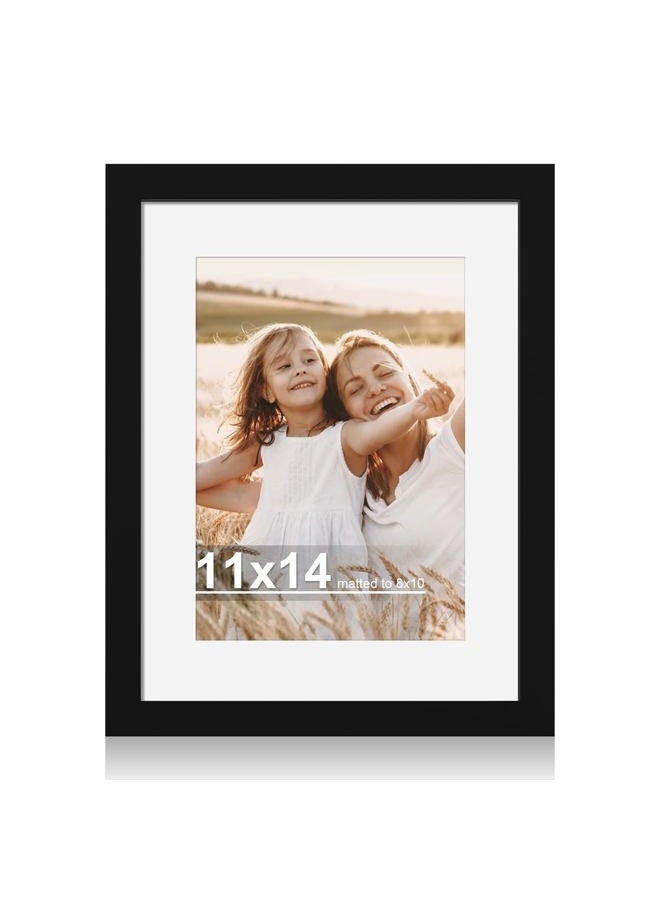 Hongkee 11x14 Picture Frame with Real Glass - 8x10 Wooden Frame with Mat, Horizontal and Vertical Display for Wall or Tabletop (Black, 1 Pack) - Image 1