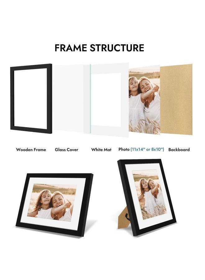 Hongkee 11x14 Picture Frame with Real Glass - 8x10 Wooden Frame with Mat, Horizontal and Vertical Display for Wall or Tabletop (Black, 1 Pack) - Image 5