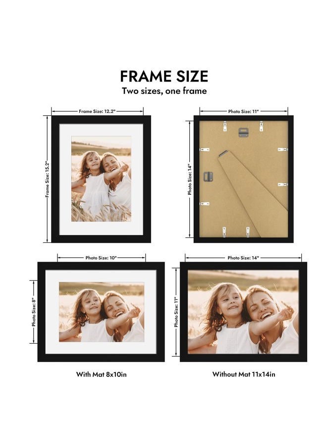 Hongkee 11x14 Picture Frame with Real Glass - 8x10 Wooden Frame with Mat, Horizontal and Vertical Display for Wall or Tabletop (Black, 1 Pack) - Image 2