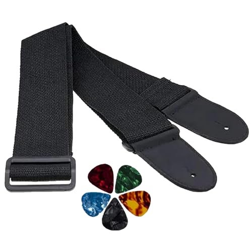 IMAGINEA Guitar Strap, Soft Cotton Straps with 5 Pick Strap is Perfect for Your Classical Guitar, Acoustic Guitar, Electric or Bass Guitar (Black Belt) - Image 1