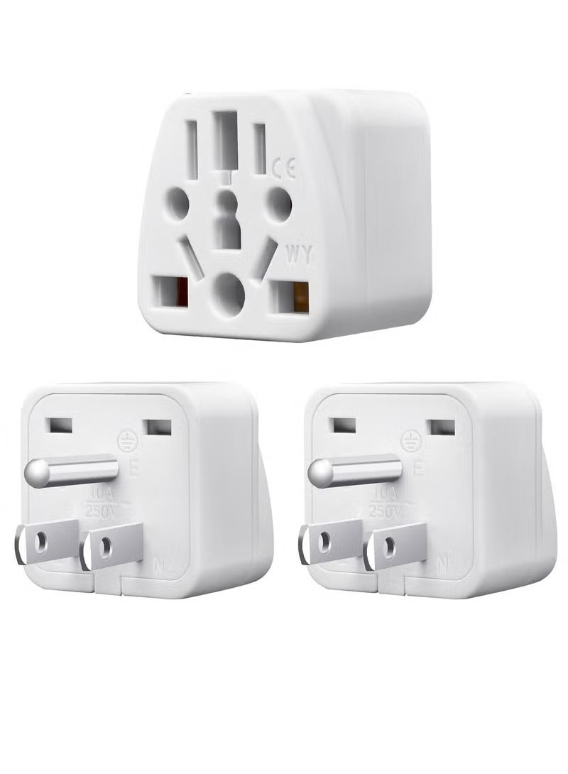 World to US Travel Adapter (3-Pack), White Universal 3-Prong Power Solution - Converts EU/JP/AU/UK/CN to US, Safe u0026 Versatile Wall Charger for Smartphones, Laptops u0026 More - Stylish Design - Image 1