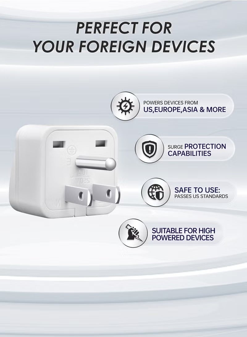 World to US Travel Adapter (3-Pack), White Universal 3-Prong Power Solution - Converts EU/JP/AU/UK/CN to US, Safe u0026 Versatile Wall Charger for Smartphones, Laptops u0026 More - Stylish Design - Image 5
