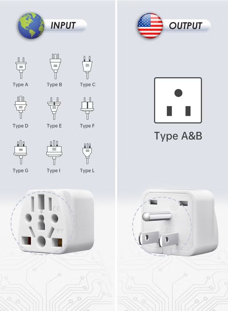 World to US Travel Adapter (3-Pack), White Universal 3-Prong Power Solution - Converts EU/JP/AU/UK/CN to US, Safe u0026 Versatile Wall Charger for Smartphones, Laptops u0026 More - Stylish Design - Image 3
