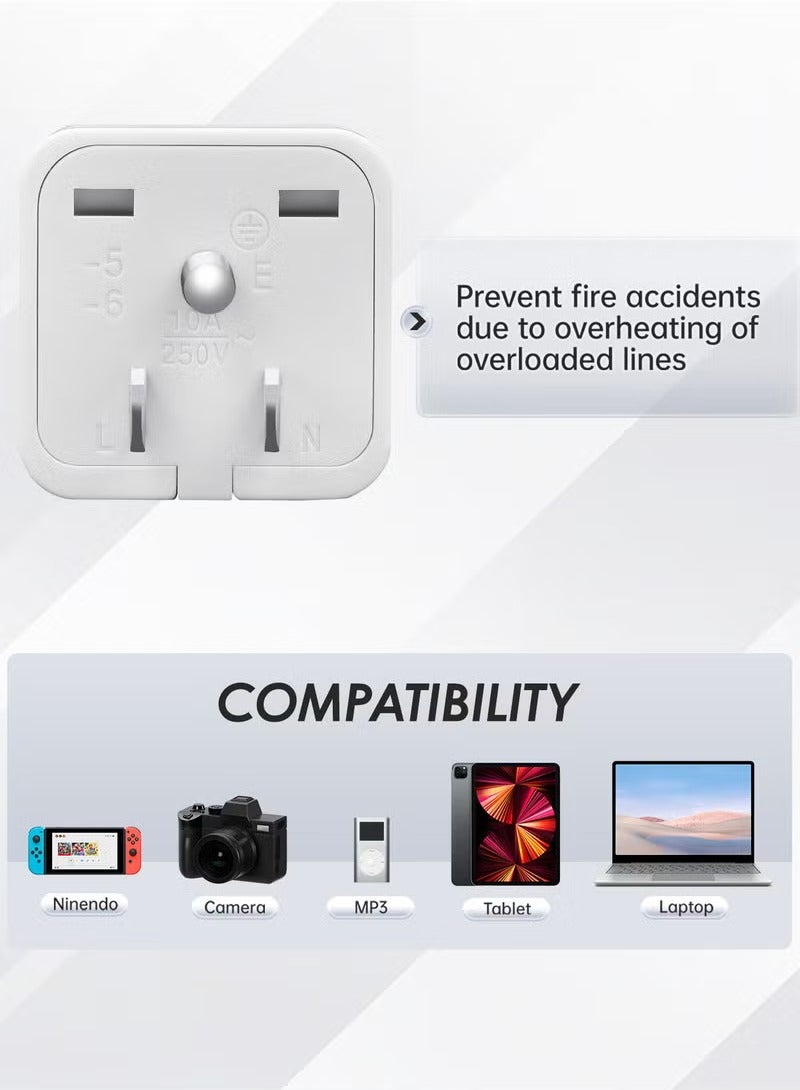 World to US Travel Adapter (3-Pack), White Universal 3-Prong Power Solution - Converts EU/JP/AU/UK/CN to US, Safe u0026 Versatile Wall Charger for Smartphones, Laptops u0026 More - Stylish Design - Image 4