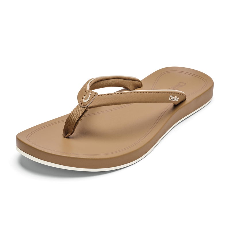 OLUKAI Uiki Women's Beach Sandal, Quick-Dry Flip-Flop Slides, Water Resistant, Wet Grip Soles & Compression Molded Footbed, Warm Sand/Warm Sand, 7 - Image 1