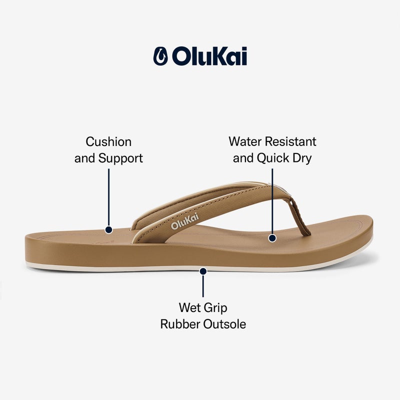 OLUKAI Uiki Women's Beach Sandal, Quick-Dry Flip-Flop Slides, Water Resistant, Wet Grip Soles & Compression Molded Footbed, Warm Sand/Warm Sand, 7 - Image 4