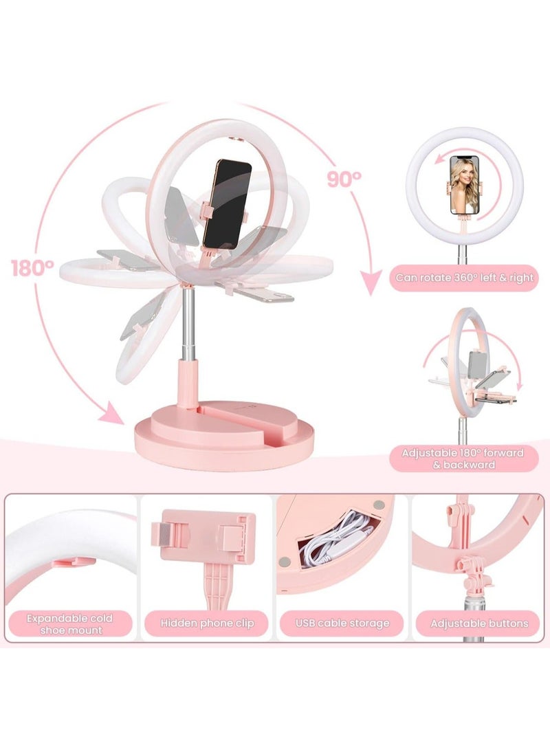 LED Selfie Ring Light, Light with Stand and Phone Holder Cold Shoe Mount, 11.8" Foldable Circle 3 Lighting Modes x 10 Brightness Levels, Adjustable Height from 12.9" to 66.5"  - Image 5