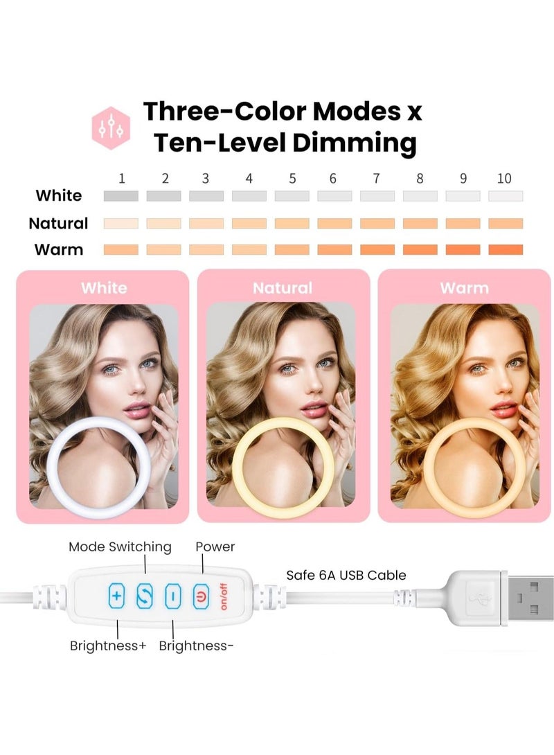 LED Selfie Ring Light, Light with Stand and Phone Holder Cold Shoe Mount, 11.8" Foldable Circle 3 Lighting Modes x 10 Brightness Levels, Adjustable Height from 12.9" to 66.5"  - Image 3