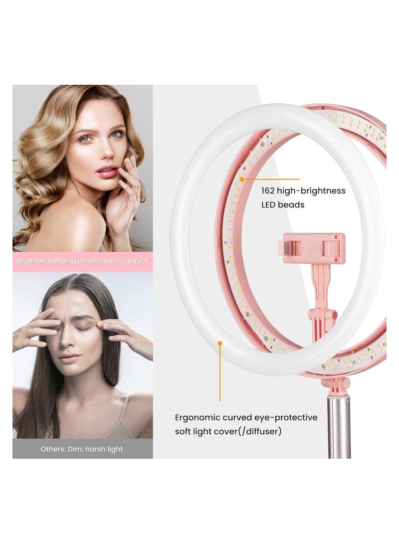 LED Selfie Ring Light, Light with Stand and Phone Holder Cold Shoe Mount, 11.8" Foldable Circle 3 Lighting Modes x 10 Brightness Levels, Adjustable Height from 12.9" to 66.5"  - Image 2