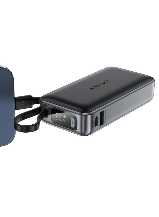 ACEFAST Power Bank 10000mah Fast Charging PD30W with USB-C Cable, 1USB-C Port,1 USB-A Port, Lightweight and High Quality, Suitable for Mobile   phones, Tablets, Game Consoles (M7)  - Black - Image 3