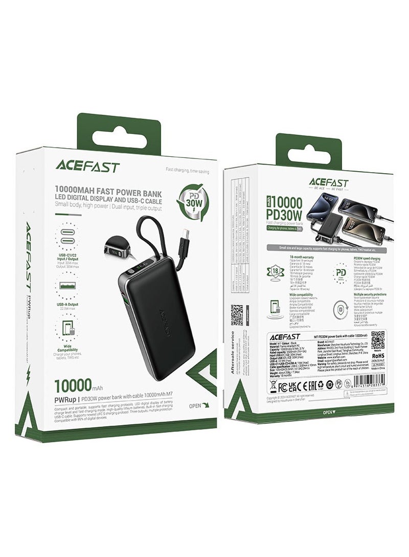 ACEFAST Power Bank 10000mah Fast Charging PD30W with USB-C Cable, 1USB-C Port,1 USB-A Port, Lightweight and High Quality, Suitable for Mobile   phones, Tablets, Game Consoles (M7)  - Black - Image 5