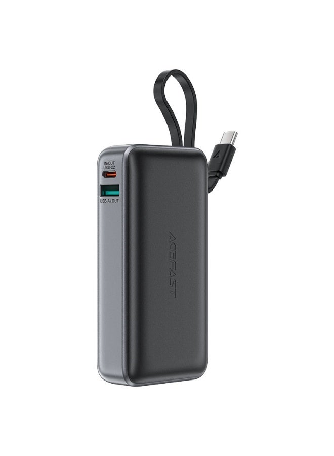 ACEFAST Power Bank 10000mah Fast Charging PD30W with USB-C Cable, 1USB-C Port,1 USB-A Port, Lightweight and High Quality, Suitable for Mobile   phones, Tablets, Game Consoles (M7)  - Black - Image 2