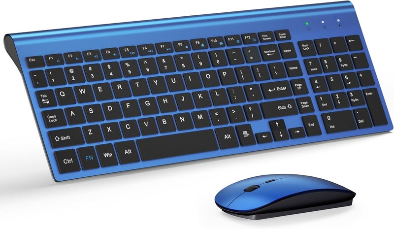 TopMate Wireless Keyboard and Mouse Ultra Slim Combo, 2.4G Silent Compact USB Mouse and Scissor Switch Keyboard Set with Cover, 2 AA and 2 AAA Batteries, for PC/Laptop/Windows/Mac - Blue Black - Image 1