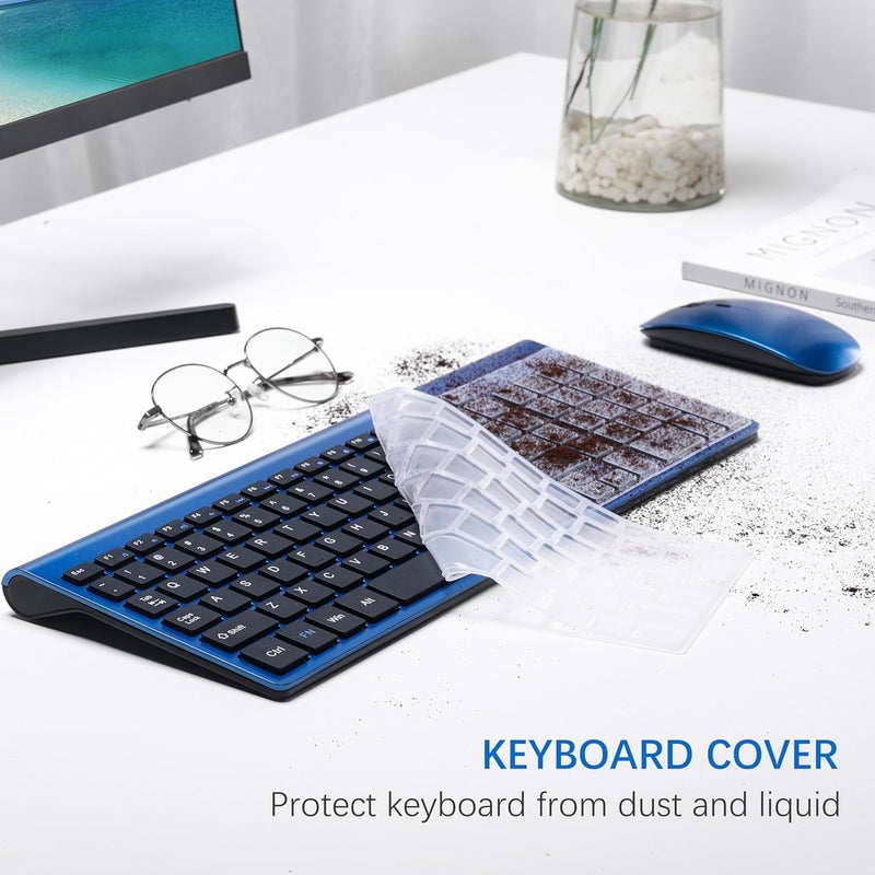 TopMate Wireless Keyboard and Mouse Ultra Slim Combo, 2.4G Silent Compact USB Mouse and Scissor Switch Keyboard Set with Cover, 2 AA and 2 AAA Batteries, for PC/Laptop/Windows/Mac - Blue Black - Image 5