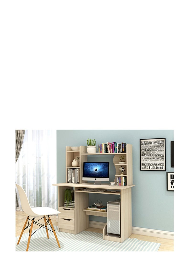 Generic - Computer Desk 110cm Home Office Desk Gaming Table PC Laptop Table with Storage Shelves Large Student Writing Study Table with Bookself Easy Assembly - Image 1