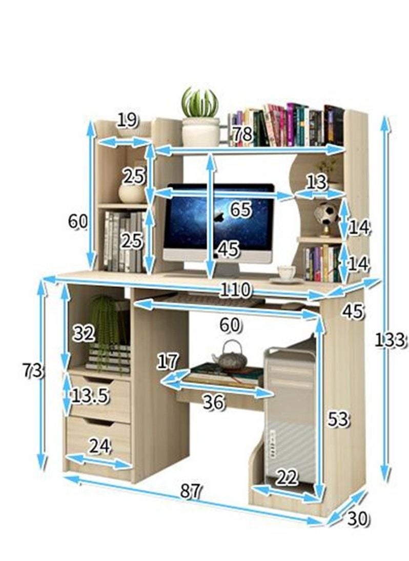 Generic - Computer Desk 110cm Home Office Desk Gaming Table PC Laptop Table with Storage Shelves Large Student Writing Study Table with Bookself Easy Assembly - Image 1