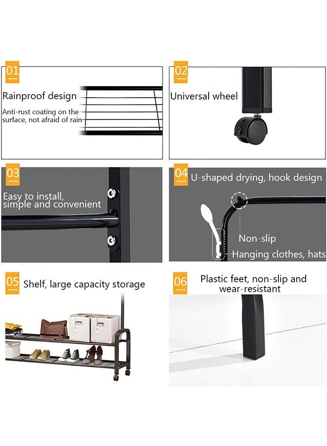 JCB CHIC Garment Cloth Rack, Clothes Hanger Stand Clothes Dryer Rail with Branch Hook Large Bottom Storage Space for Shoes Clothes Jacket Umbrella Hats Scarf Handbags (130cm) - Image 4