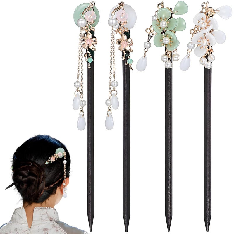 4 Pcs Chinese Wooden Hair Sticks Hair Chopsticks Pins for Women Traditional for Buns Retro Style - Image 1