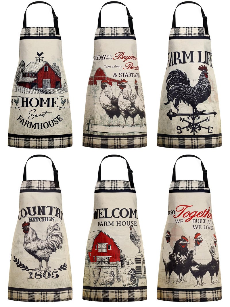 Bencailor 6 Pcs Summer Kitchen Aprons with Pockets Flower Rooster Bee Butterfly Sunflower Summer Aprons Bulk for Women - Image 2