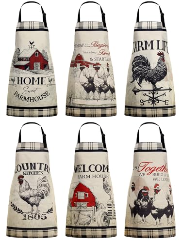 Bencailor 6 Pcs Summer Kitchen Aprons with Pockets Flower Rooster Bee Butterfly Sunflower Summer Aprons Bulk for Women - Image 1