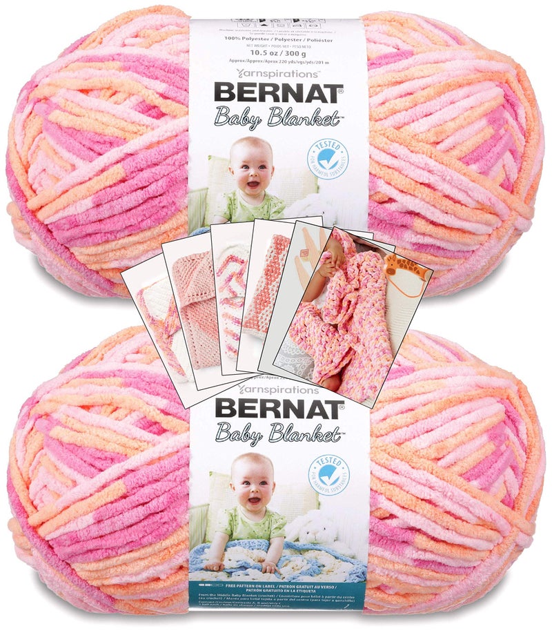 Bernat Baby Blanket Yarn  Big Ball  2 Pack with Patterns Peachy