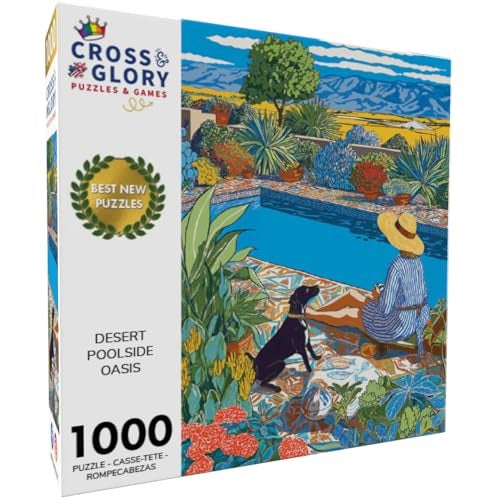 Cross & Glory Cross Glory Desert Poolside Oasis 1000 Piece Jigsaw Puzzle for Adults Vibrant Desert Landscape and Pool Scene for Nature Lovers - Image 5
