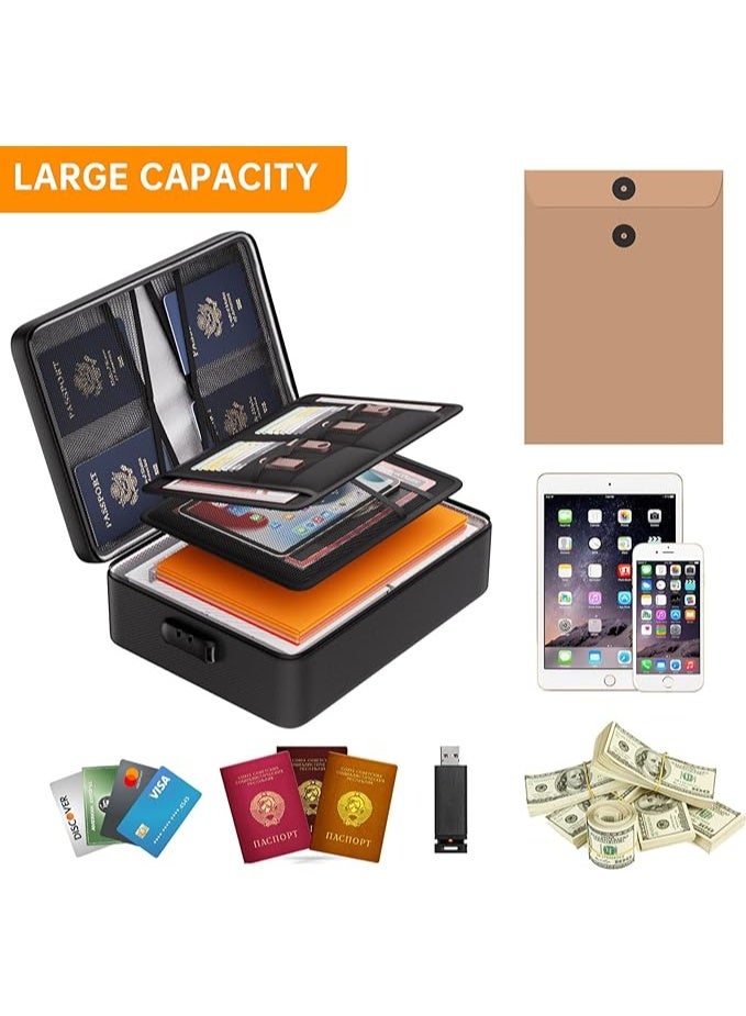 منظم مستندات كبير الحجم مُحسّن مع قفل، حقيبة أمان مقاومة للحريق والماء بأربع طبقات، مناسبة لتخزين المستندات المهمة والشهادات وأجهزة الكمبيوتر المحمولة وجوازات السفر وما إلى ذلك، باللون الأسود. - Image 5