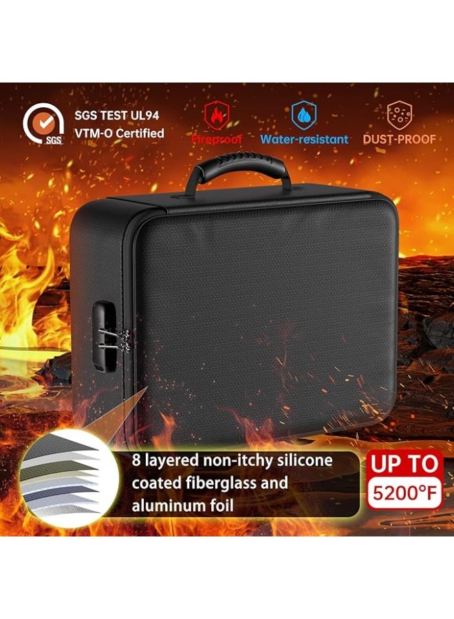 منظم مستندات كبير الحجم مُحسّن مع قفل، حقيبة أمان مقاومة للحريق والماء بأربع طبقات، مناسبة لتخزين المستندات المهمة والشهادات وأجهزة الكمبيوتر المحمولة وجوازات السفر وما إلى ذلك، باللون الأسود. - Image 3