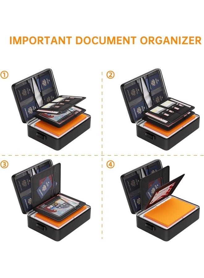 منظم مستندات كبير الحجم مُحسّن مع قفل، حقيبة أمان مقاومة للحريق والماء بأربع طبقات، مناسبة لتخزين المستندات المهمة والشهادات وأجهزة الكمبيوتر المحمولة وجوازات السفر وما إلى ذلك، باللون الأسود. - Image 2