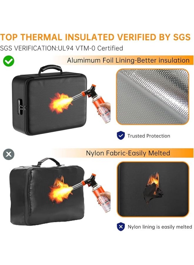 منظم مستندات كبير الحجم مُحسّن مع قفل، حقيبة أمان مقاومة للحريق والماء بأربع طبقات، مناسبة لتخزين المستندات المهمة والشهادات وأجهزة الكمبيوتر المحمولة وجوازات السفر وما إلى ذلك، باللون الأسود. - Image 4