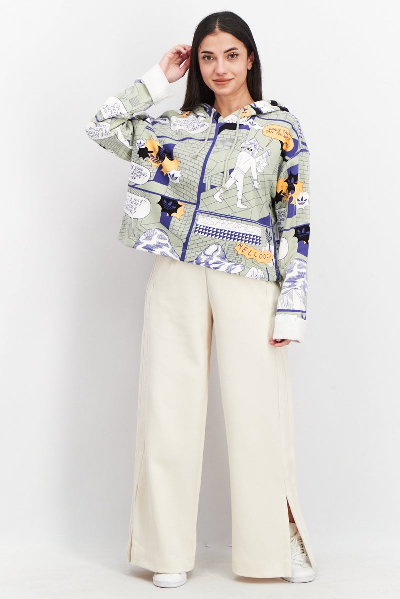 adidas Originals Women Sportswear Fit Long Sleeve Allover Print Sweatshirt, Sage Green Combo  - Image 3