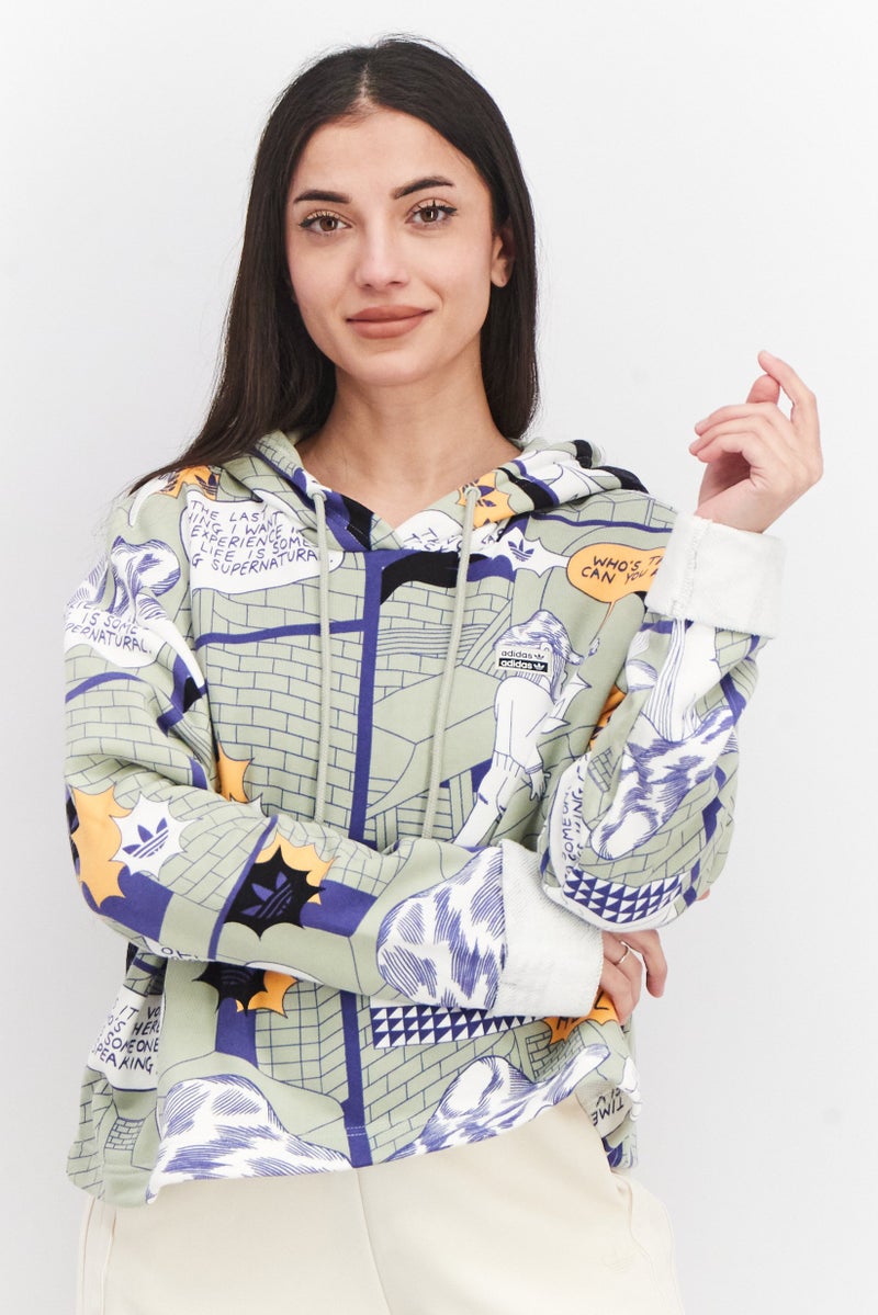 adidas Originals Women Sportswear Fit Long Sleeve Allover Print Sweatshirt, Sage Green Combo  - Image 1